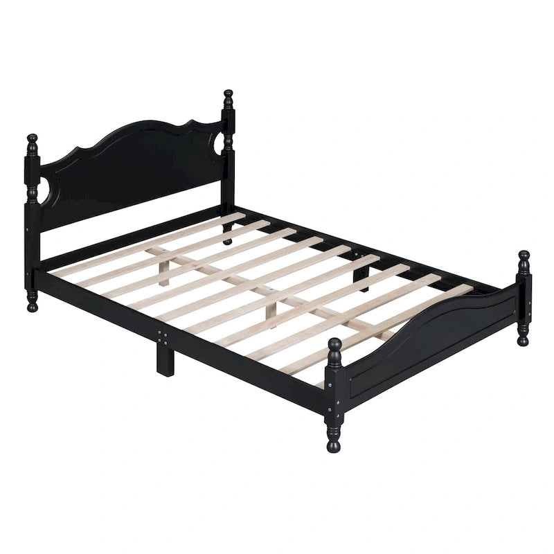 Retro Style Wooden Platform Bed Frame with Headboard