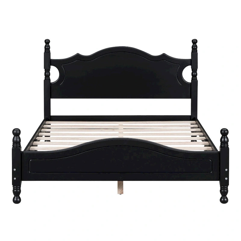 Retro Style Wooden Platform Bed Frame with Headboard