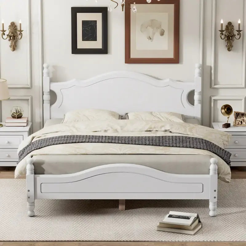 Retro Style Wooden Platform Bed Frame with Headboard