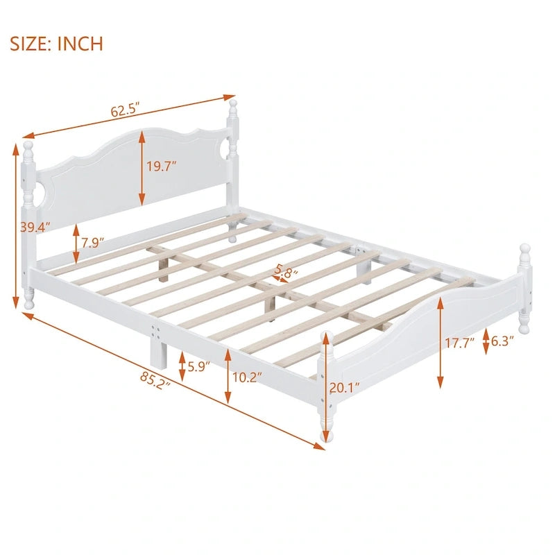 Retro Style Wooden Platform Bed Frame with Headboard