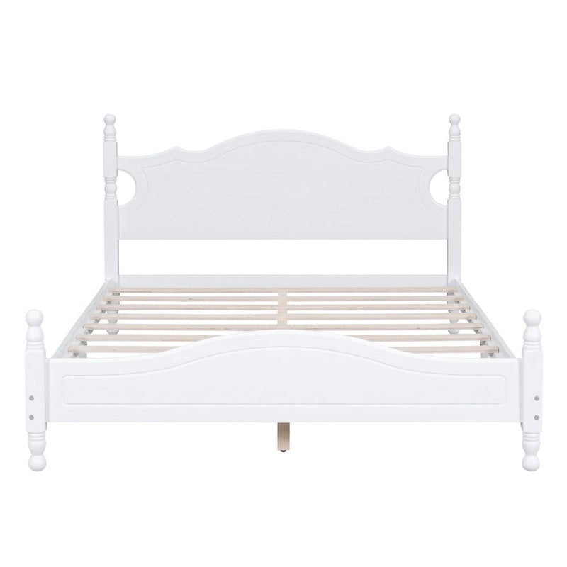 Retro Style Wooden Platform Bed Frame with Headboard
