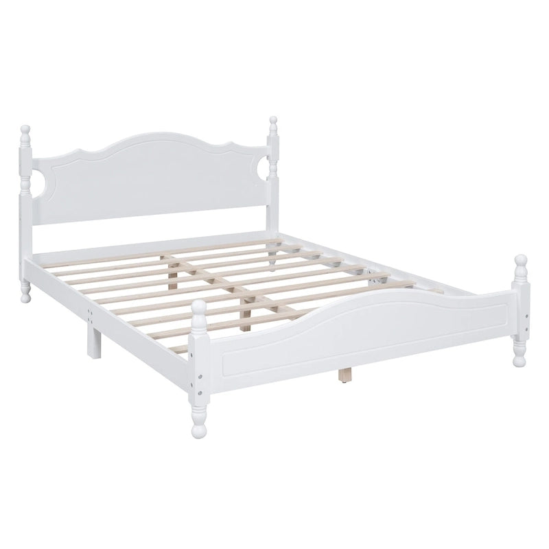 Retro Style Wooden Platform Bed Frame with Headboard