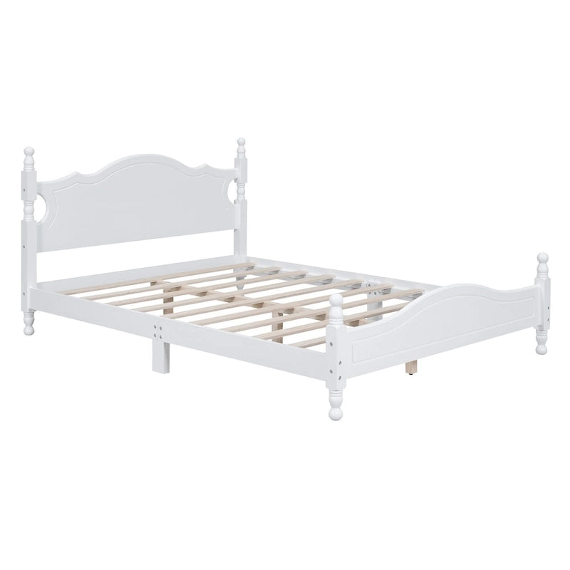 Retro Style Wooden Platform Bed Frame with Headboard