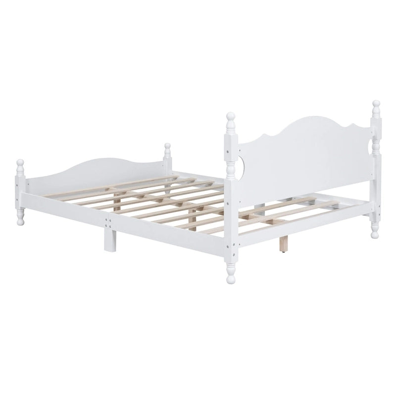 Retro Style Wooden Platform Bed Frame with Headboard