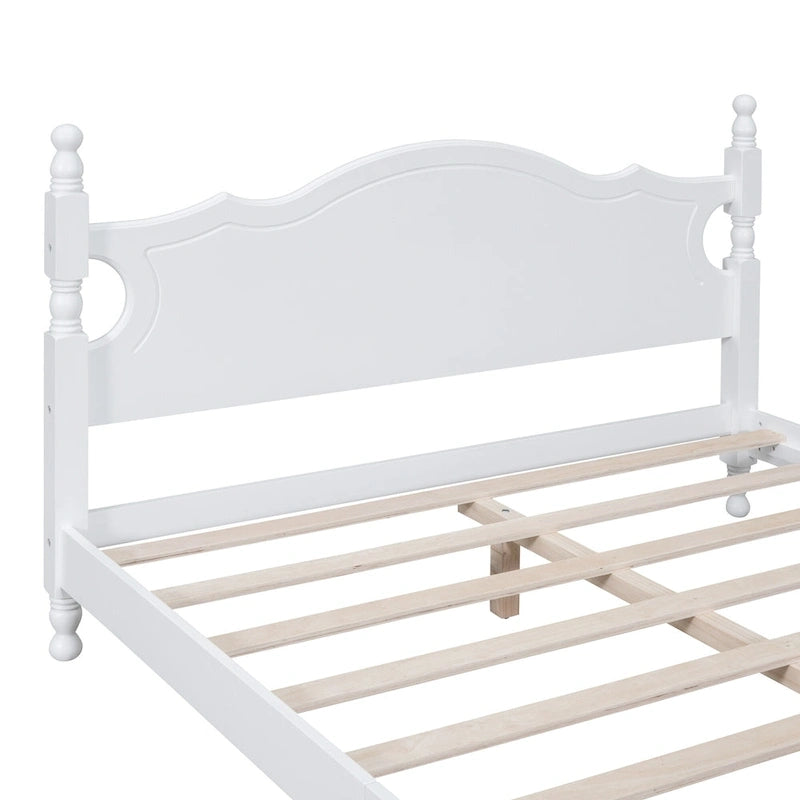 Retro Style Wooden Platform Bed Frame with Headboard