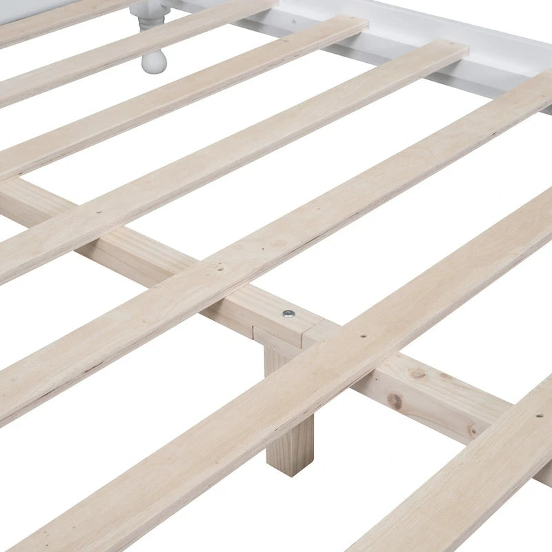 Retro Style Wooden Platform Bed Frame with Headboard