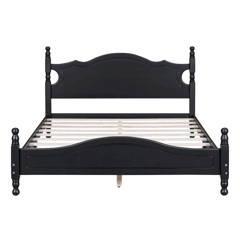 Retro Style Wooden Platform Bed Frame with Headboard