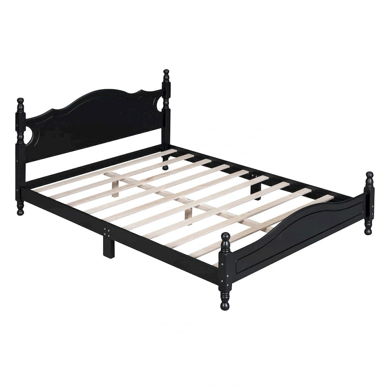 Retro Style Wooden Platform Bed Frame with Headboard