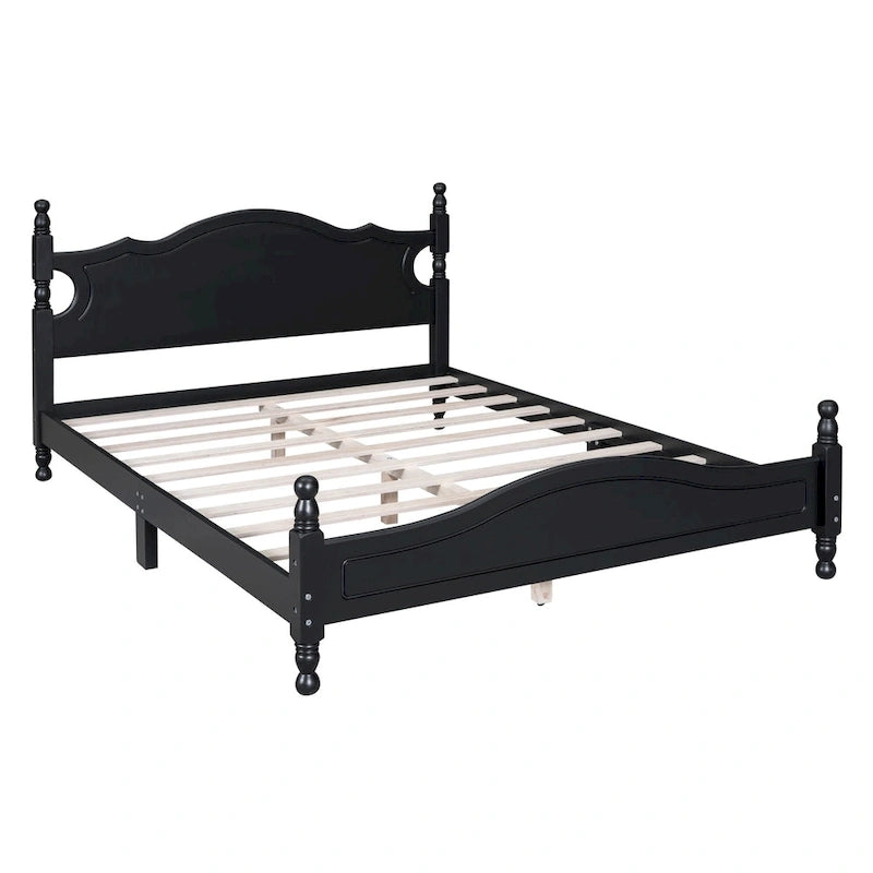 Retro Style Wooden Platform Bed Frame with Headboard