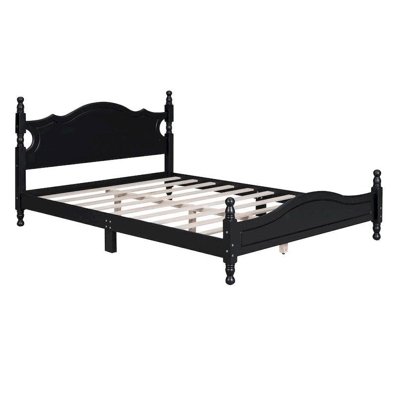 Retro Style Wooden Platform Bed Frame with Headboard