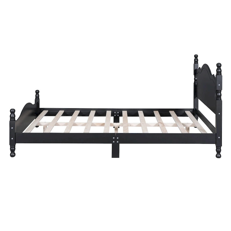 Retro Style Wooden Platform Bed Frame with Headboard