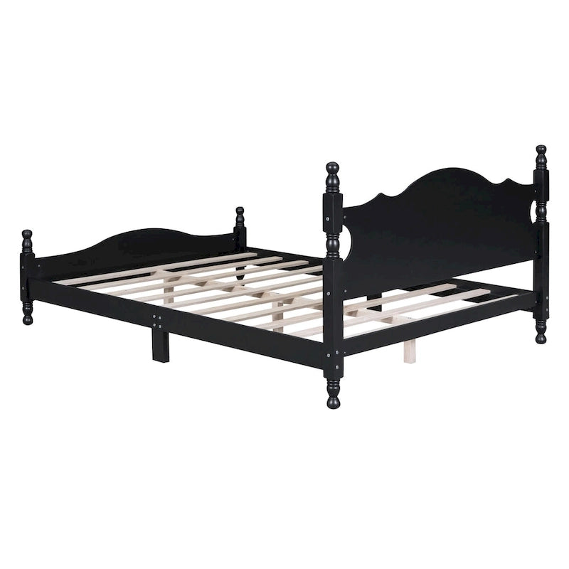 Retro Style Wooden Platform Bed Frame with Headboard