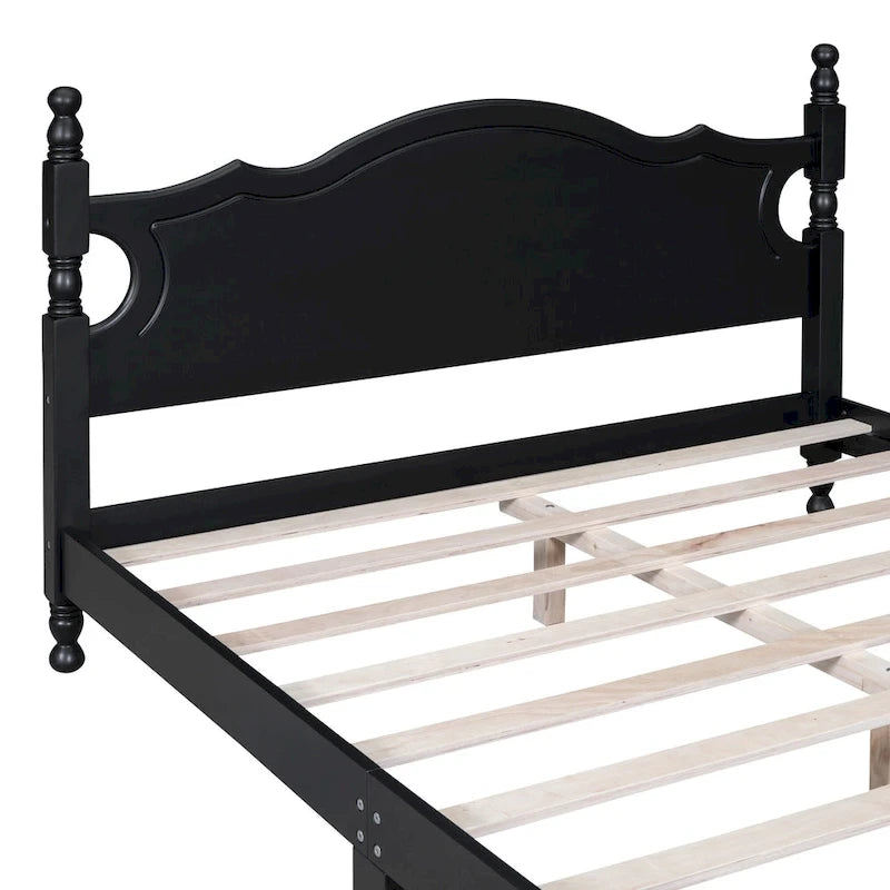 Retro Style Wooden Platform Bed Frame with Headboard