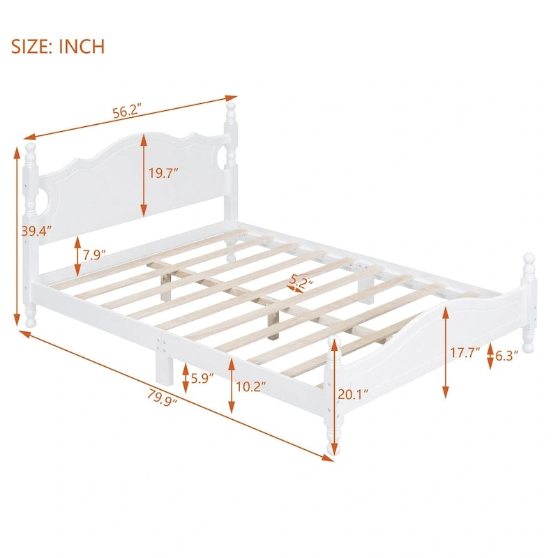 Retro Style Wooden Platform Bed Frame with Headboard