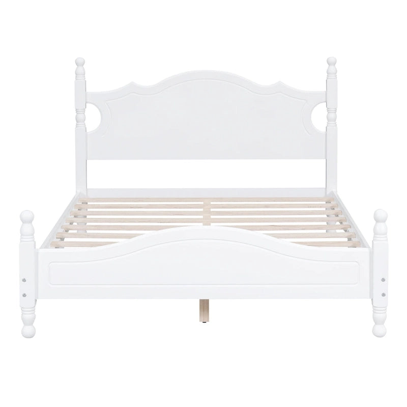 Retro Style Wooden Platform Bed Frame with Headboard