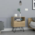 Black Nightstand with Open Shelf, Single-Door Cabinet and Hairpin Legs