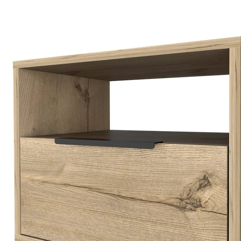 Black Nightstand with Open Shelf, Single-Door Cabinet and Hairpin Legs