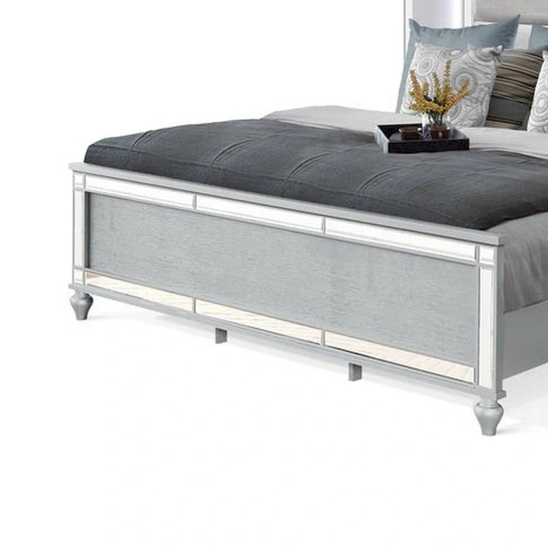 Modern King Size Bed with LED Lighting and Silver Velvet Upholstery