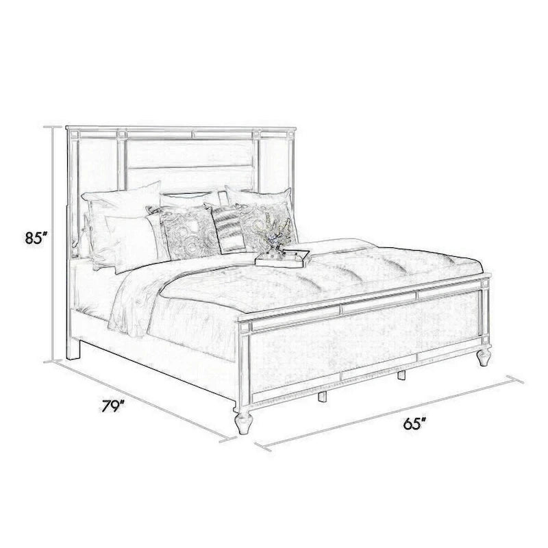 Modern King Size Bed with LED Lighting and Silver Velvet Upholstery
