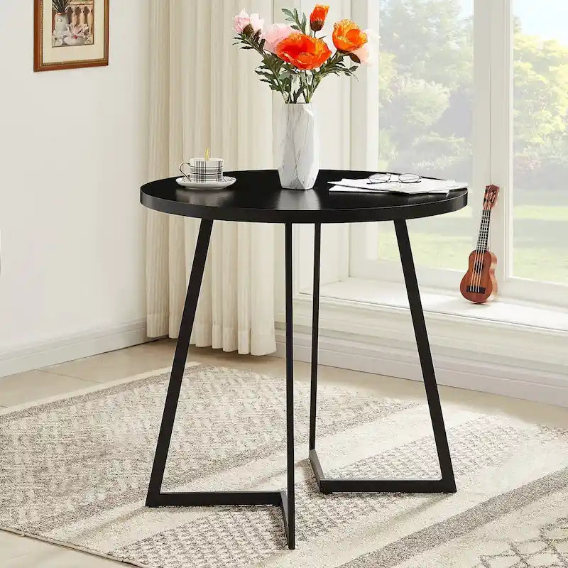 31.5-Inch Round Dining Table with Metal Base