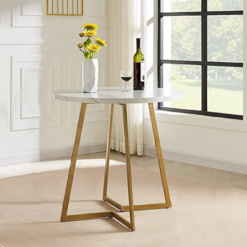 31.5-Inch Round Dining Table with Metal Base