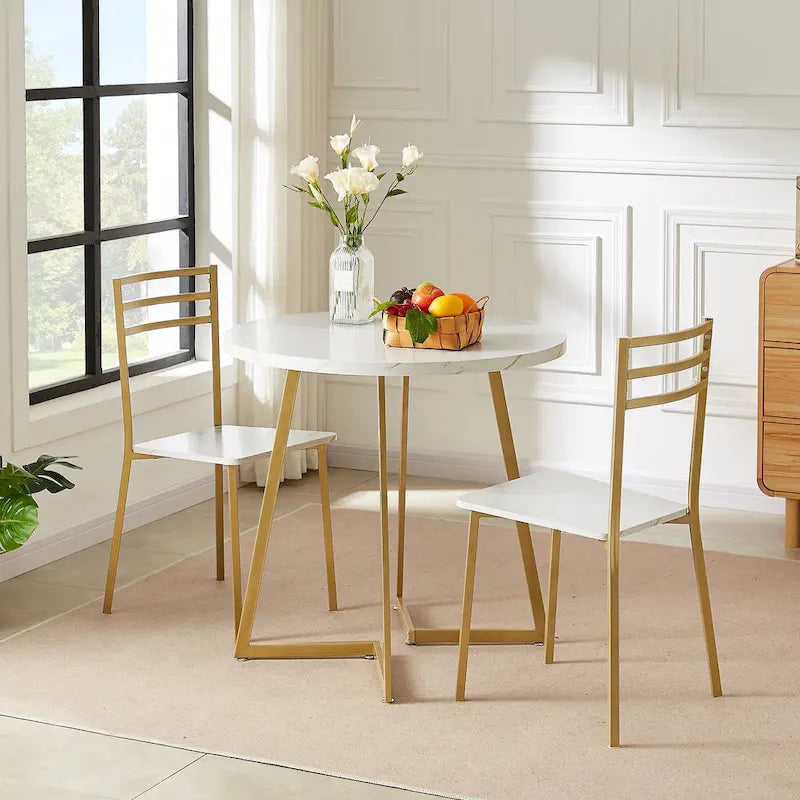 31.5-Inch Round Dining Table with Metal Base