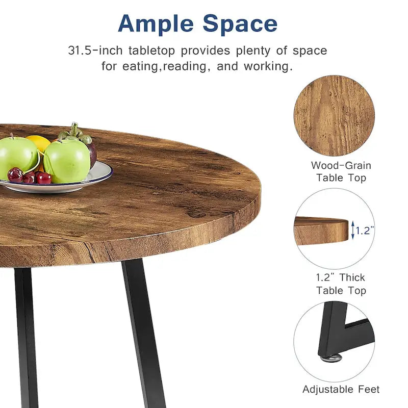 31.5-Inch Round Dining Table with Metal Base