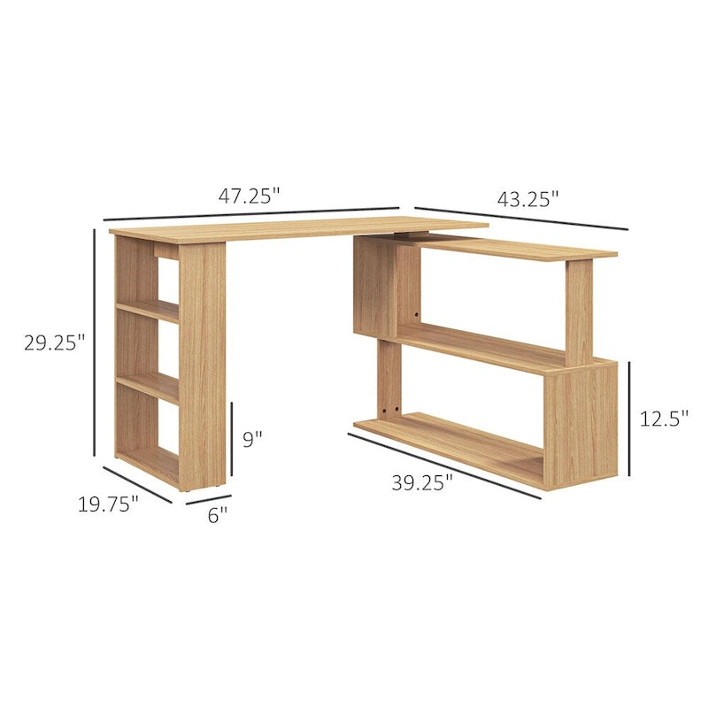 L-Shaped Rotating Corner Desk with Shelves