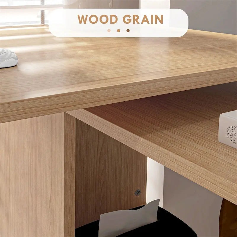 L-Shaped Rotating Corner Desk with Shelves