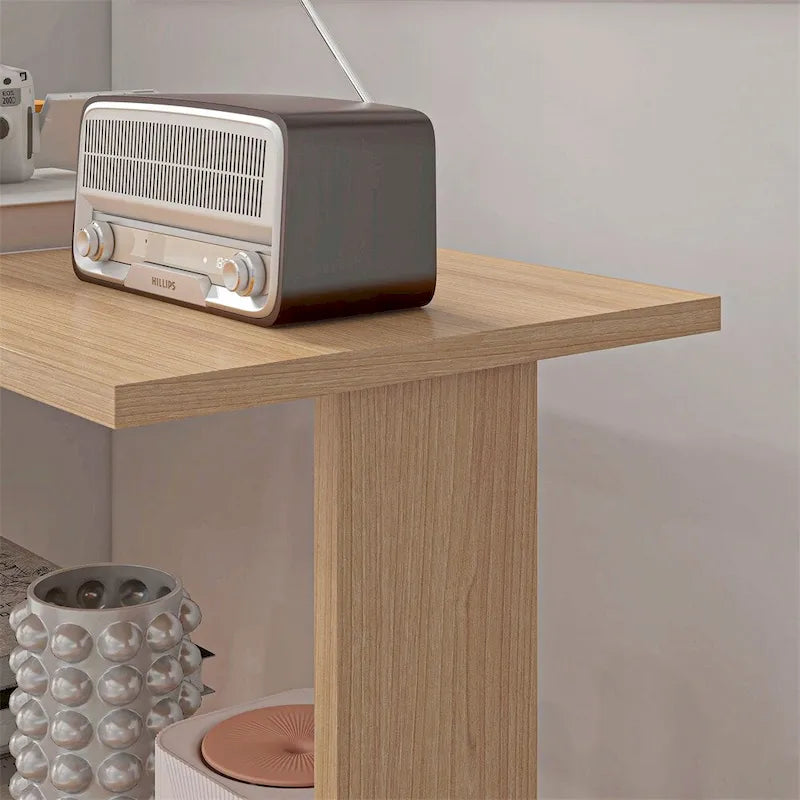 L-Shaped Rotating Corner Desk with Shelves