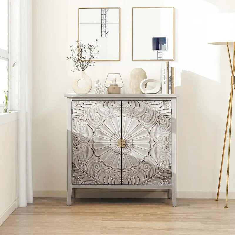 2 Door Cabinet, American Furniture, Suitable for Bedroom, Living Room, Study,Grey+White