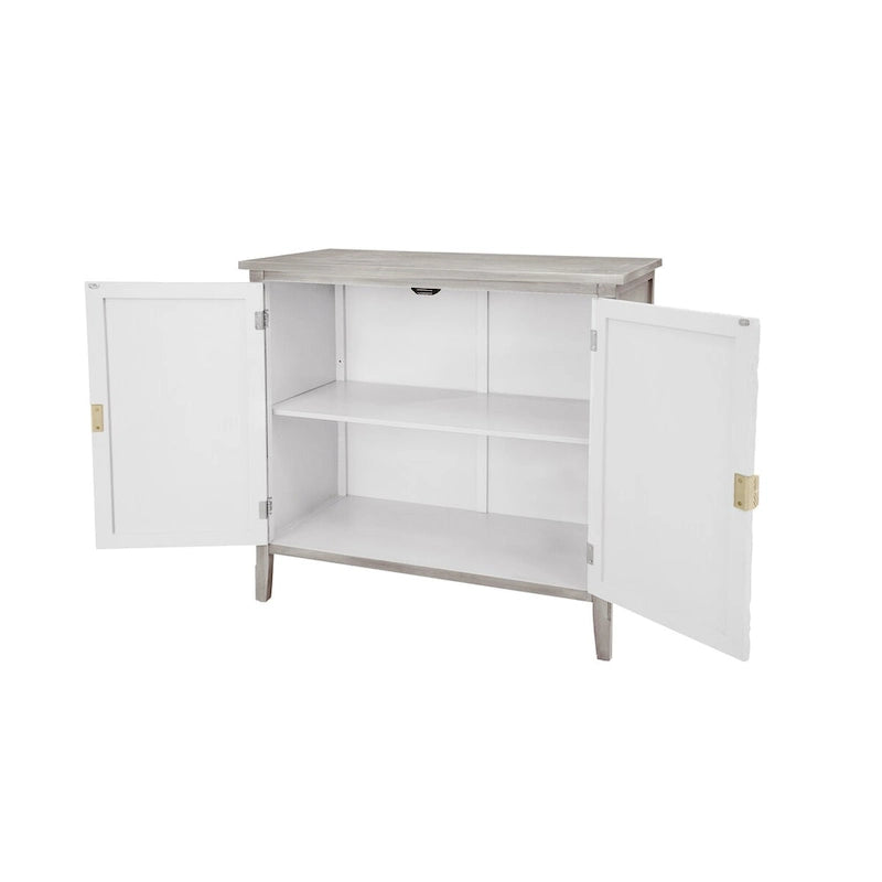 Grey and White Two-Door Floral Storage Cabinet
