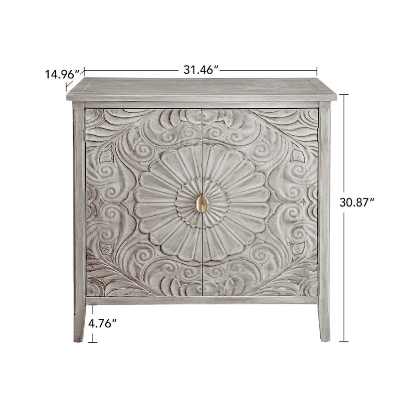 Grey and White Two-Door Floral Storage Cabinet