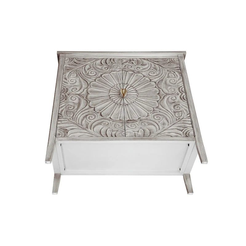 Grey and White Two-Door Floral Storage Cabinet
