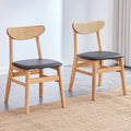 Wooden Dining Chairs Set of 2 with Curved Back and PU Cushion