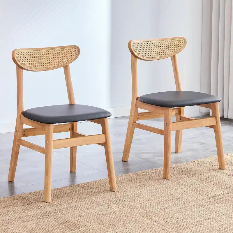 Wooden Dining Chairs Set of 2 with Curved Back and PU Cushion