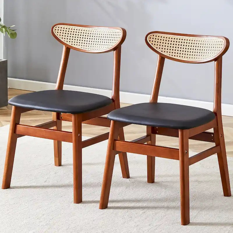Wooden Dining Chairs Set of 2 with Curved Back and PU Cushion