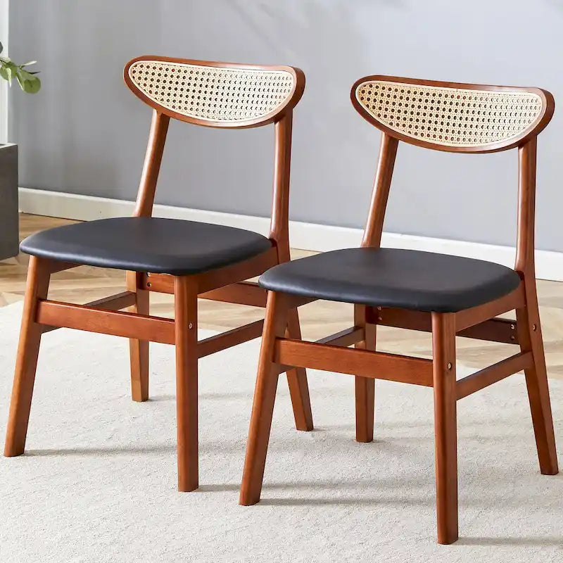 Wooden Dining Chairs Set of 2 with Small Curved Back and PU Cushion