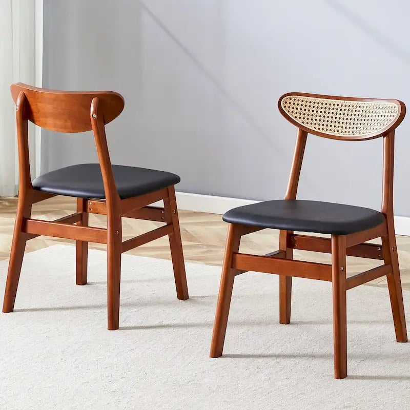 Wooden Dining Chairs Set of 2 with Curved Back and PU Cushion