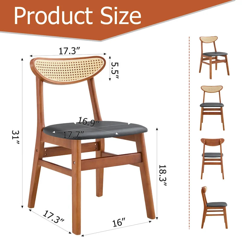 Wooden Dining Chairs Set of 2 with Curved Back and PU Cushion