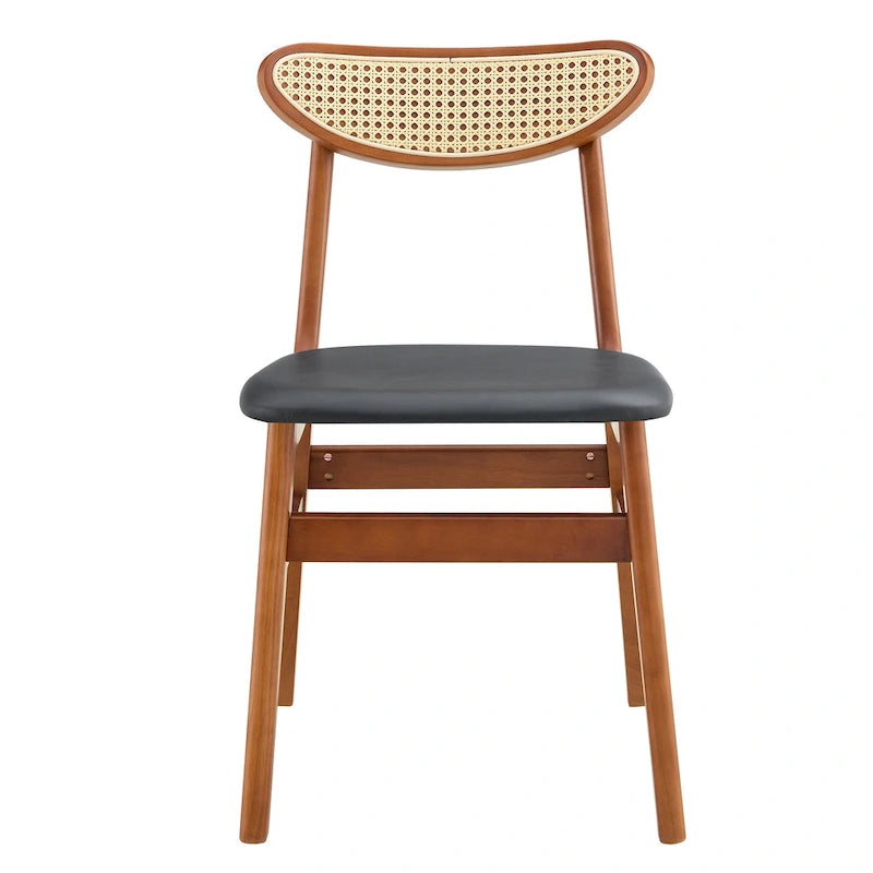 Wooden Dining Chairs Set of 2 with Curved Back and PU Cushion