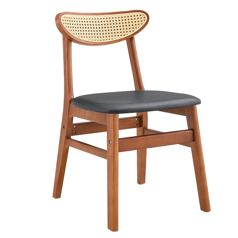 Wooden Dining Chairs Set of 2 with Curved Back and PU Cushion