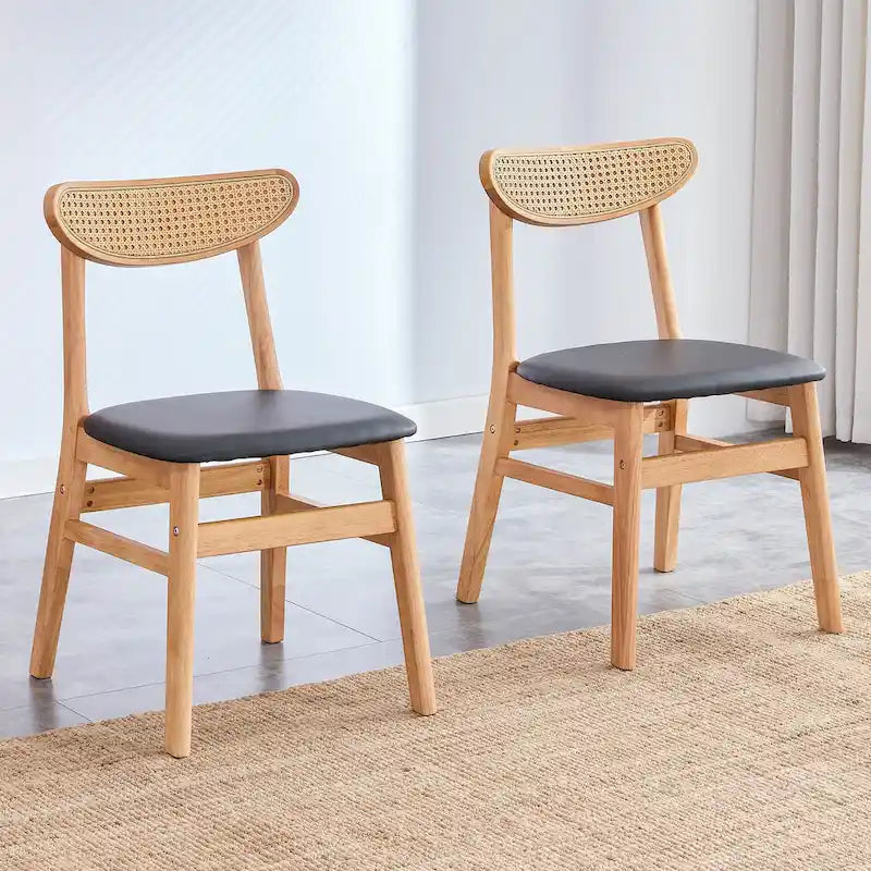 Wooden Dining Chairs Set of 2 with Curved Back and PU Cushion