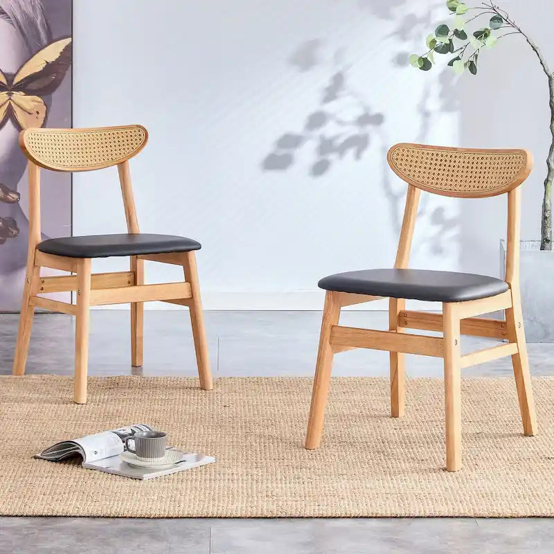 Wooden Dining Chairs Set of 2 with Curved Back and PU Cushion