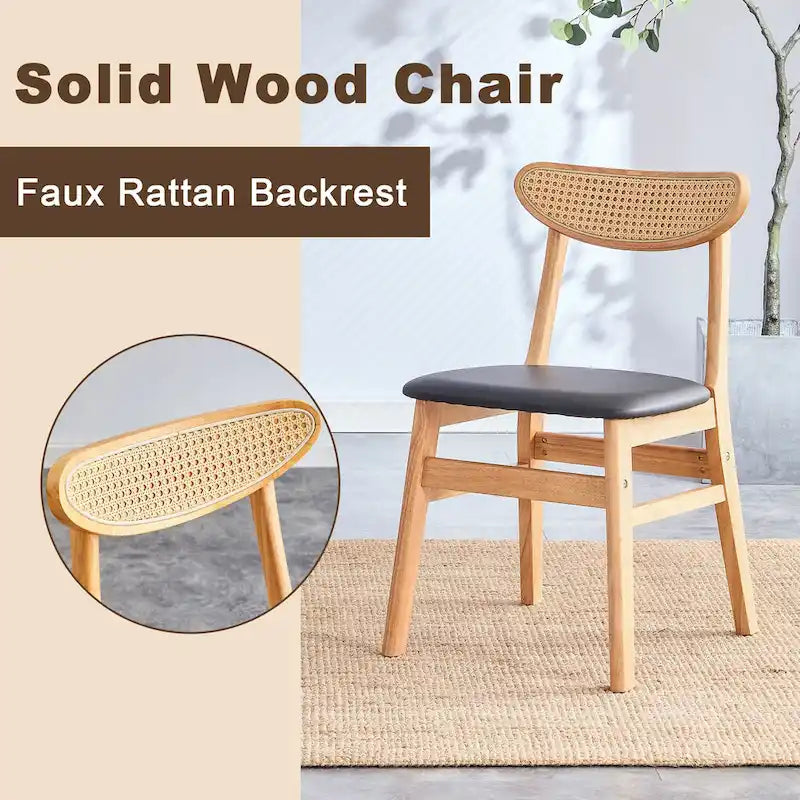 Wooden Dining Chairs Set of 2 with Curved Back and PU Cushion