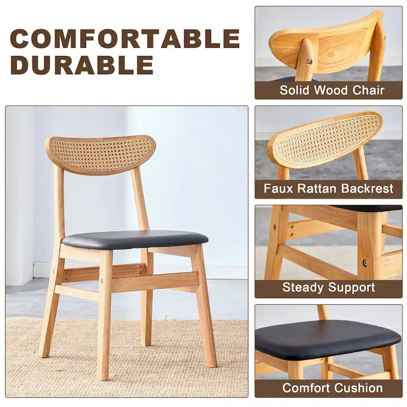 Wooden Dining Chairs Set of 2 with Curved Back and PU Cushion