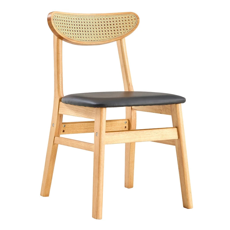 Wooden Dining Chairs Set of 2 with Curved Back and PU Cushion