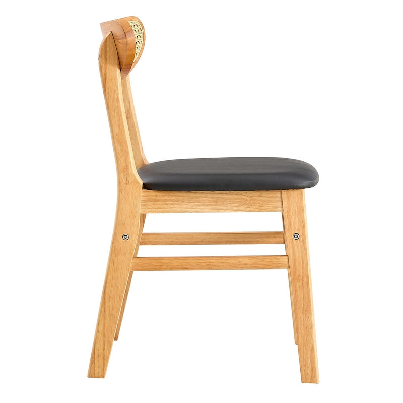 Wooden Dining Chairs Set of 2 with Curved Back and PU Cushion