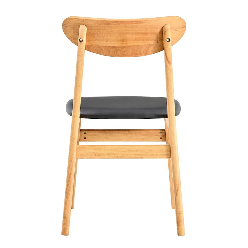 Wooden Dining Chairs Set of 2 with Curved Back and PU Cushion